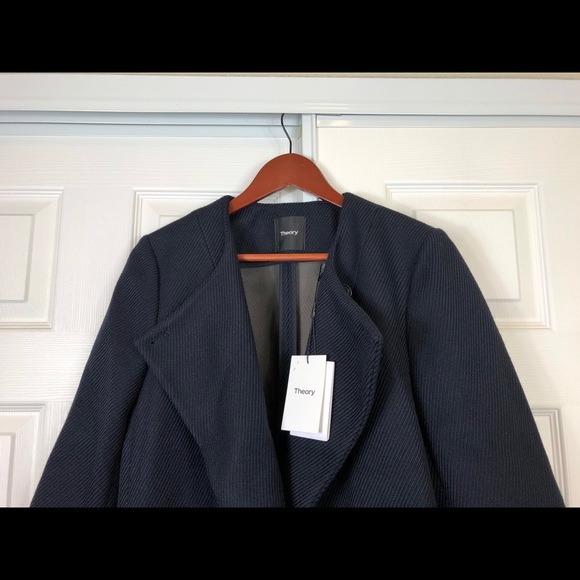 Theory Navy Venizka Wool-blend Twill Coat Jacket - Picture 3 of 6